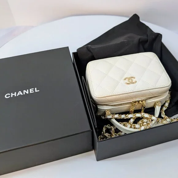 Chanel White Caviar Leather Mini Top Handle Vanity Case - Picture 16 of 16